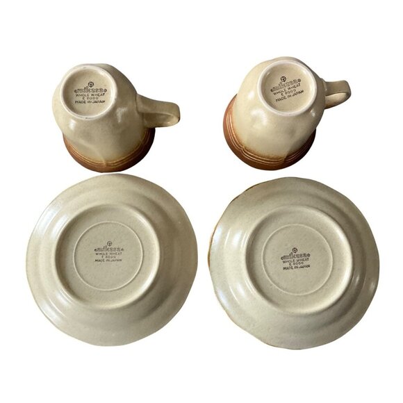 Vintage Mikasa Whole Wheat E 8000 Stoneware Cup & Saucer Set Of 2 Made In Japan - Picture 3 of 7